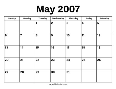 May Calendar 2007